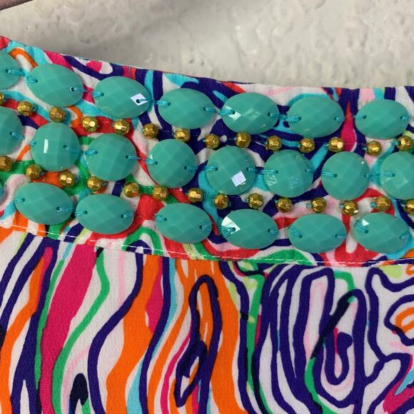 LILLY PULITZER Dress 4 Saemus What A Catch Beaded V-Neck Silk Lined Side Zip - Picture 11 of 16